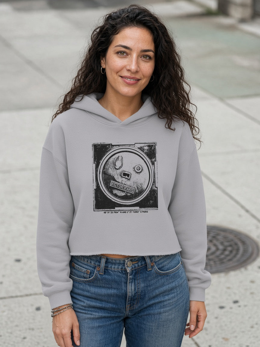 Paris_01 Ladies Cropped Raw Edge Hoodie
